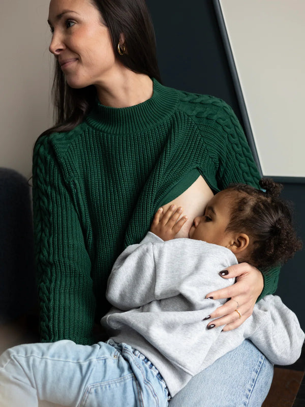 Belgian brand Milk Away 's cotton nursing sweater with side openings for warm winter nursing.